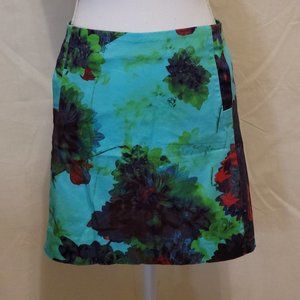 J. CREW Stretch Cotton Mini Skirt - Blue & Green Abstract Floral Tie-Dye…